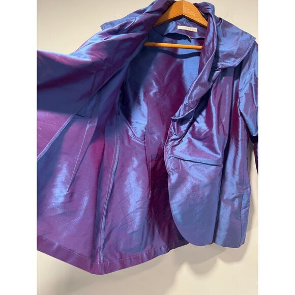 Lorain Croft 100% Silk Wrap Blouse Cocktail Metallic Shimmer Purple Small JL - Picture 6 of 14
